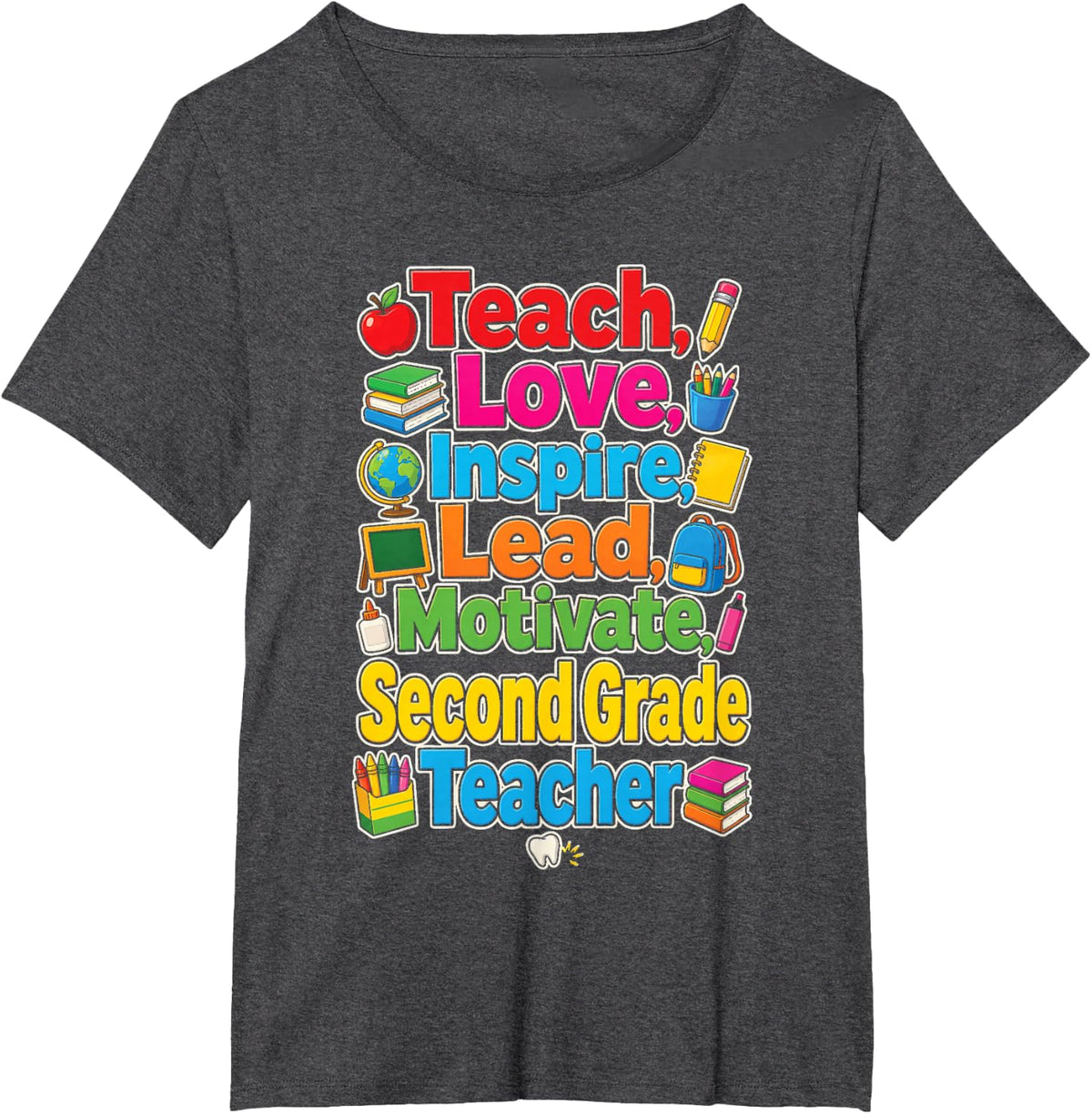 2nd Grade Teacher Love Inspire Lead Motivate Elementary T-Shirt - Dark Heather Grey
