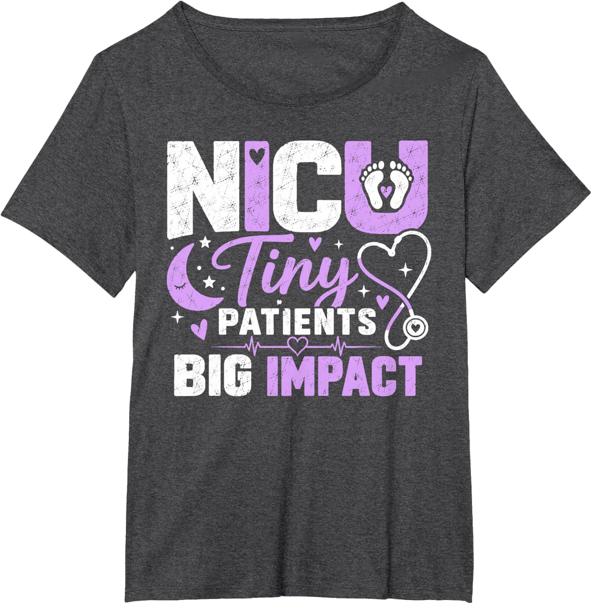 NICU Nurse Tiny Care Big Heart T-Shirt - Dark Heather Grey
