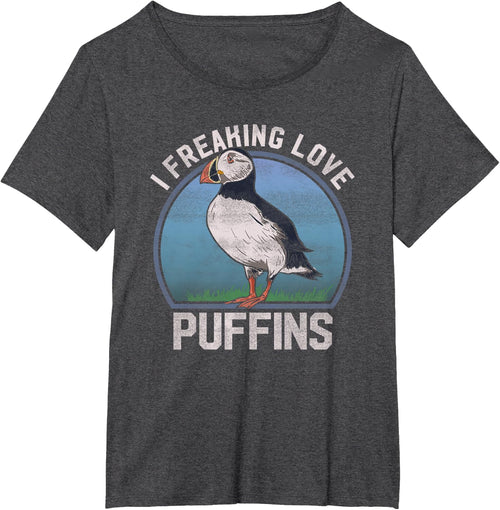 "I Freaking Love Puffins" Funny Seabird Puffin T Shirt T-Shirt - Dark Heather Grey