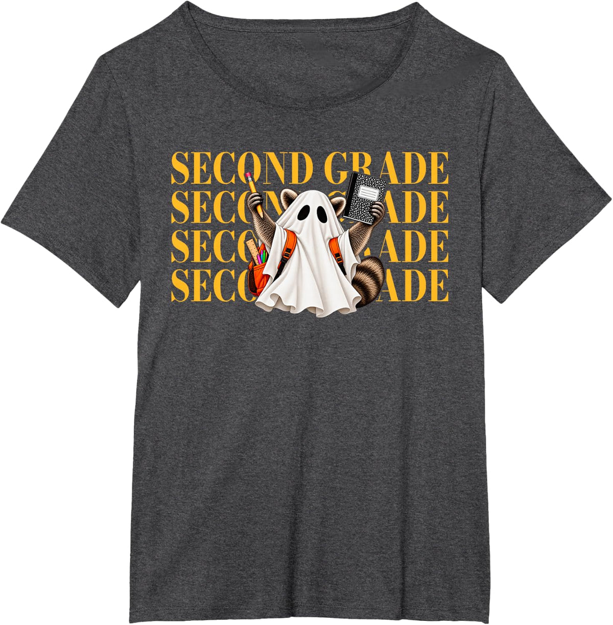 Second Grade Halloween Spooky Ghost Feral Raccoon Boys T-Shirt - Dark Heather Grey