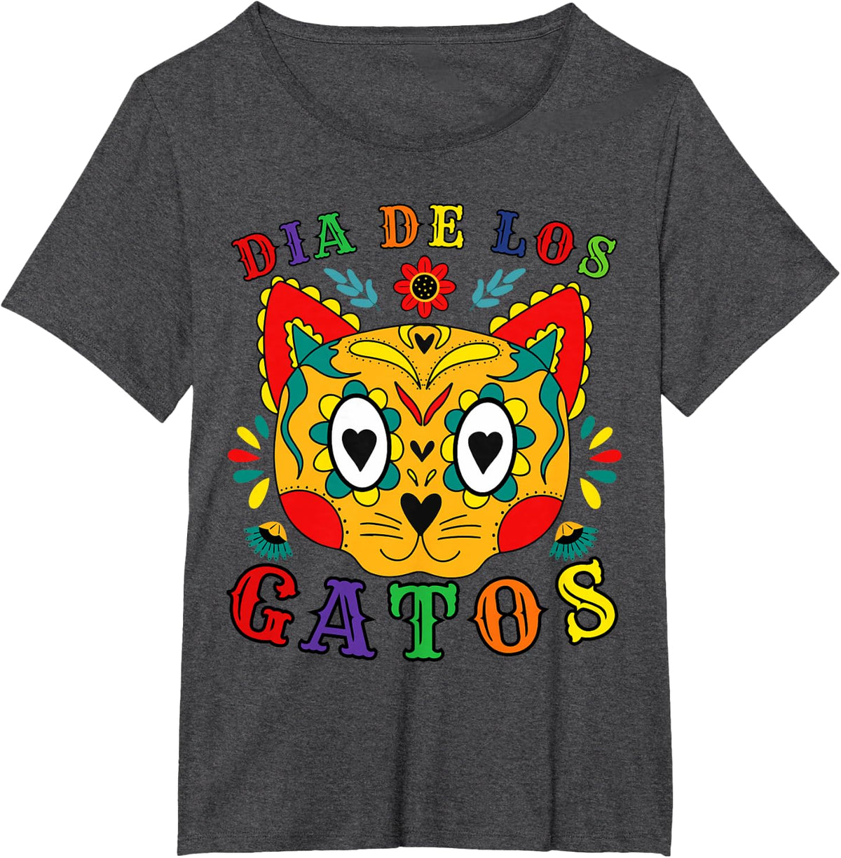 Meow of the Dead: Dia De Los Gatos Sugar Skull Cat T-Shirt - Dark Heather Grey