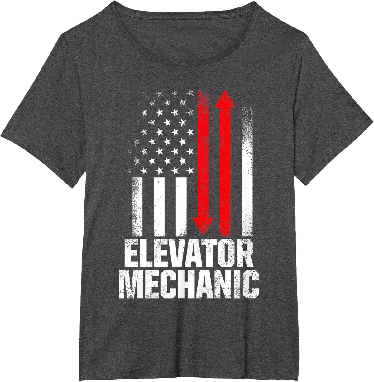Elevator Mechanic Maintenance USA Flag Technician T-Shirt - Dark Heather Grey