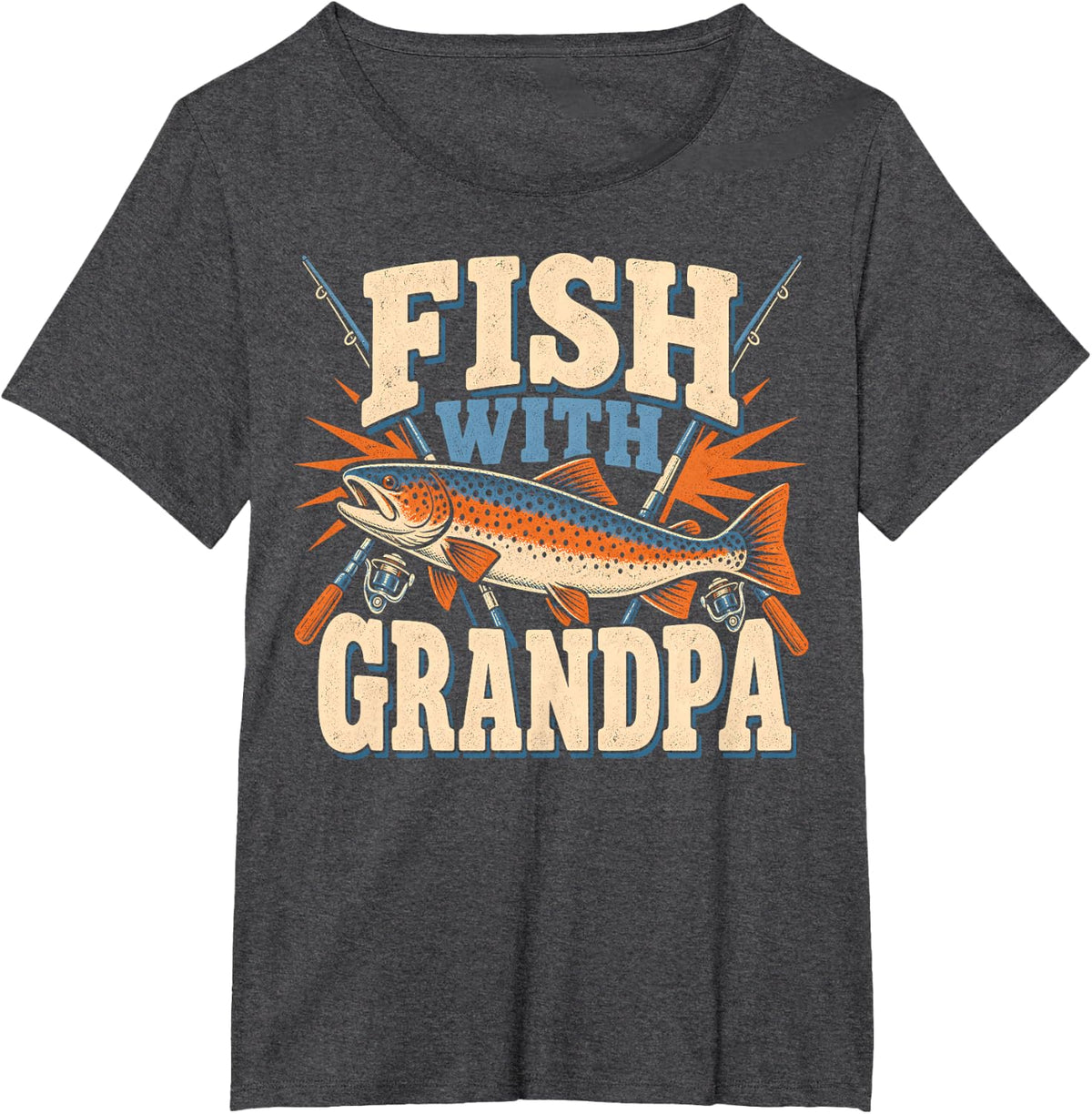 Fish with Grandpa Fishing Angler T-Shirt - Dark Heather Grey