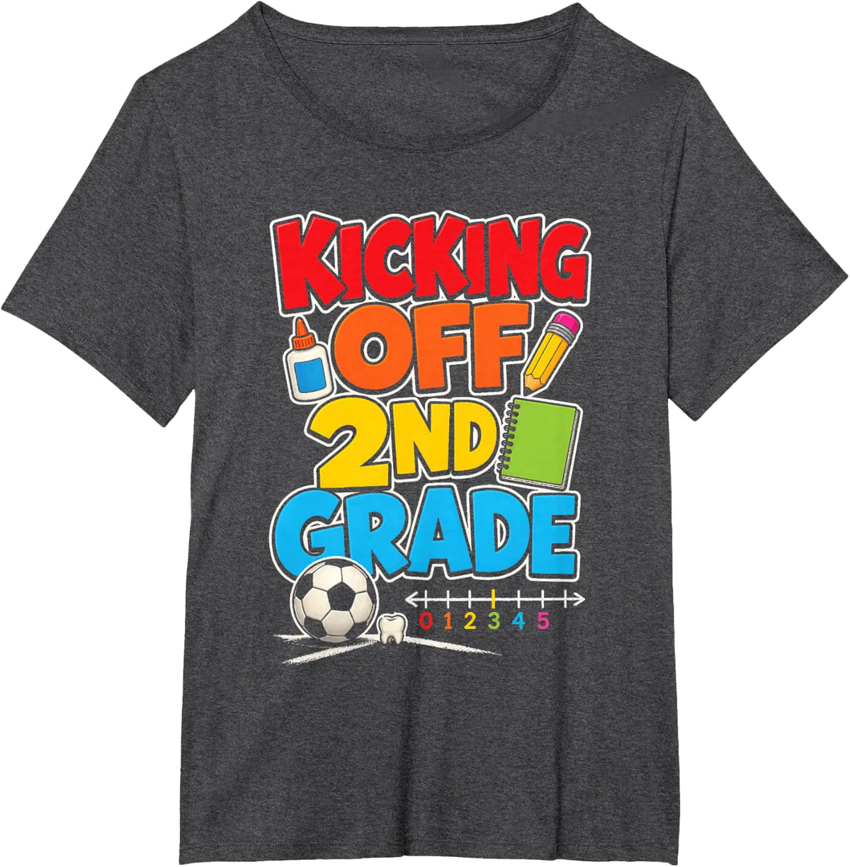 2nd Grade Kicking Off Soccer First Day Back to School T-Shirt - Dark Heather Grey