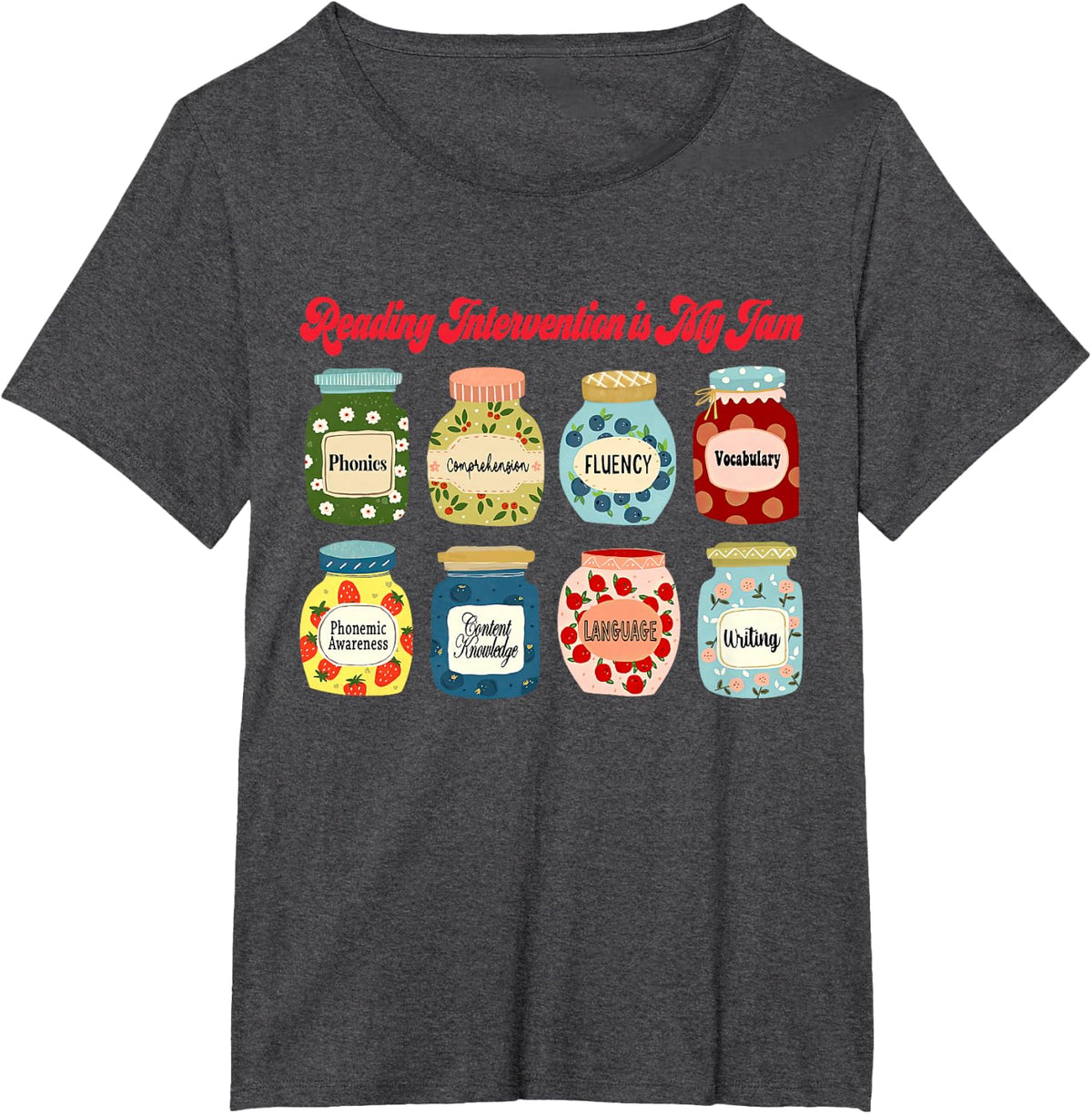 Reading Intervention is My Jam Teacher Reader Librarian Team T-Shirt - Dark Heather Grey