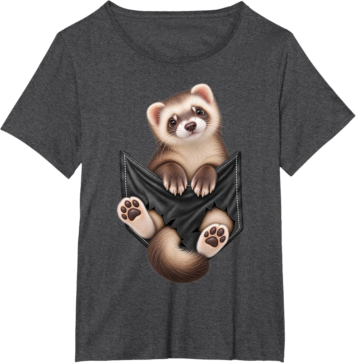 Funny Ferrets Pocket for Men and Women Cute Animal Graphic T-Shirt - Dark Heather Grey