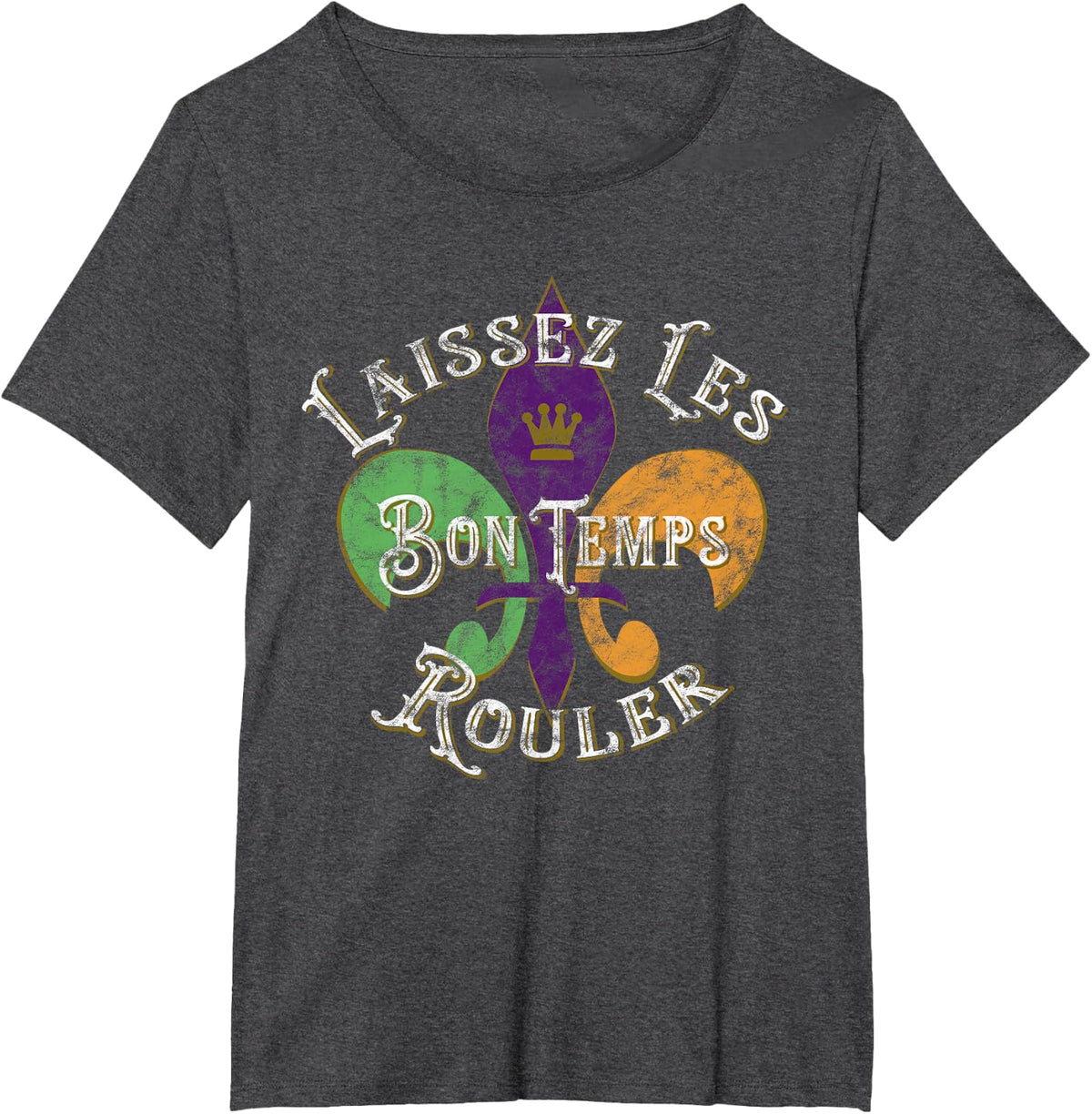 Laissez Les Bon Temps Rouler Mardi Gras 2025 Fleur de Lis T-Shirt - Dark Heather Grey