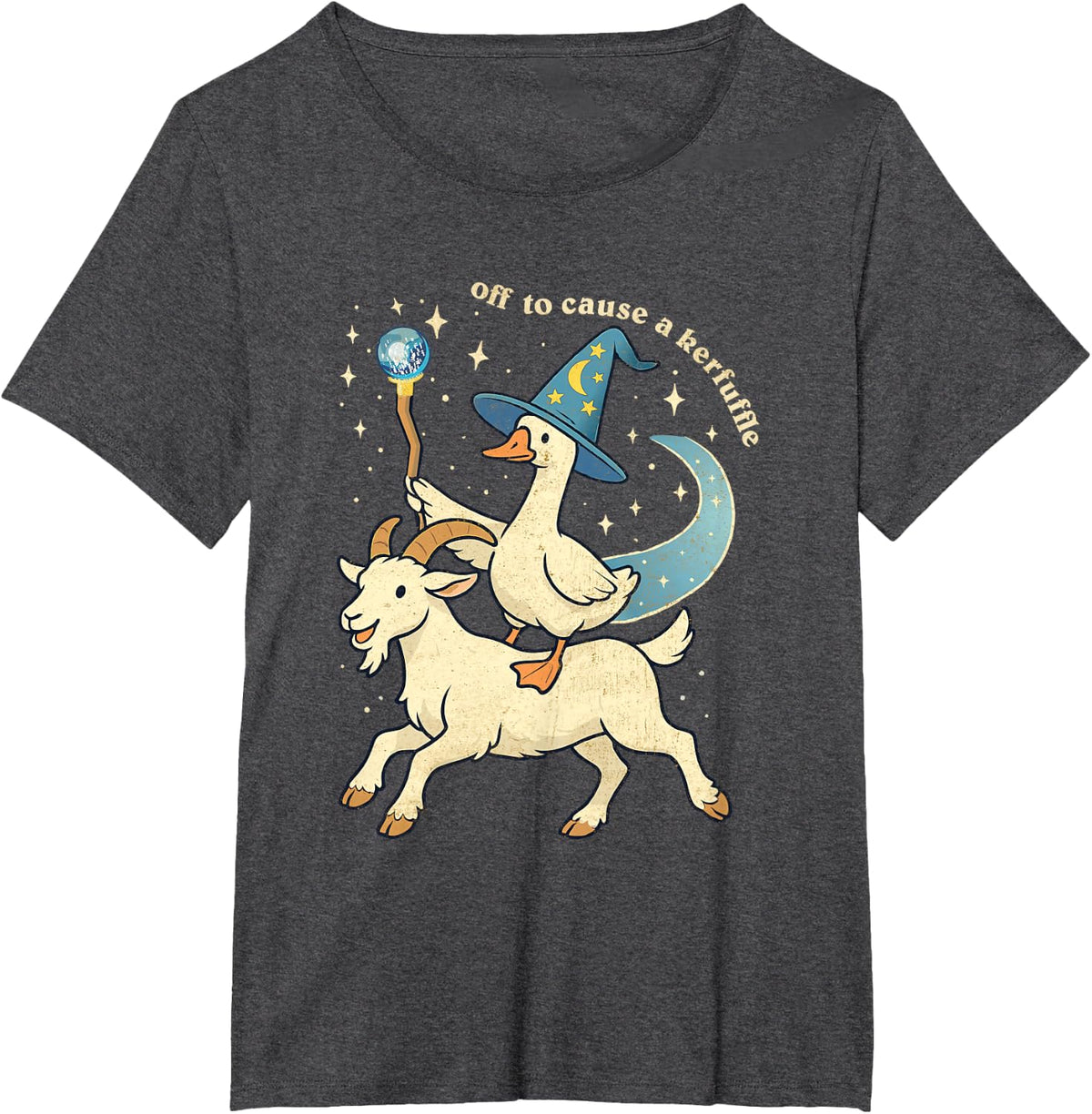 Off to Cause a Kerfuffle Funny Chaotic Weird Animal Goose T-Shirt - Dark Heather Grey