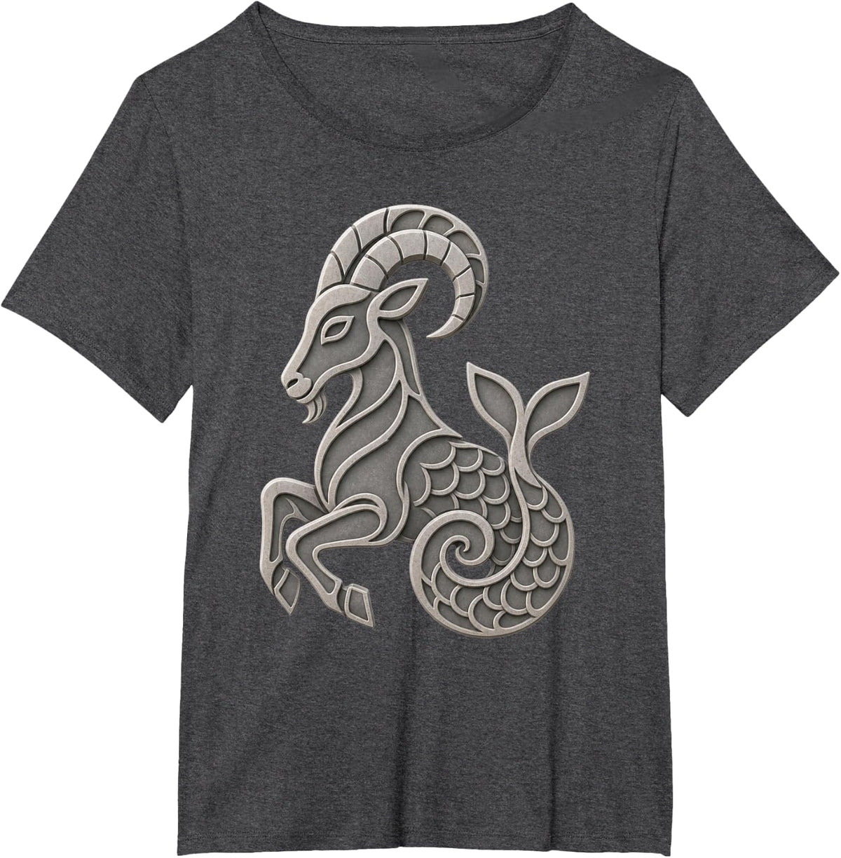 Ornate Capricorn Sea Goat Zodiac Sign Astrological Graphic T-Shirt - Dark Heather Grey