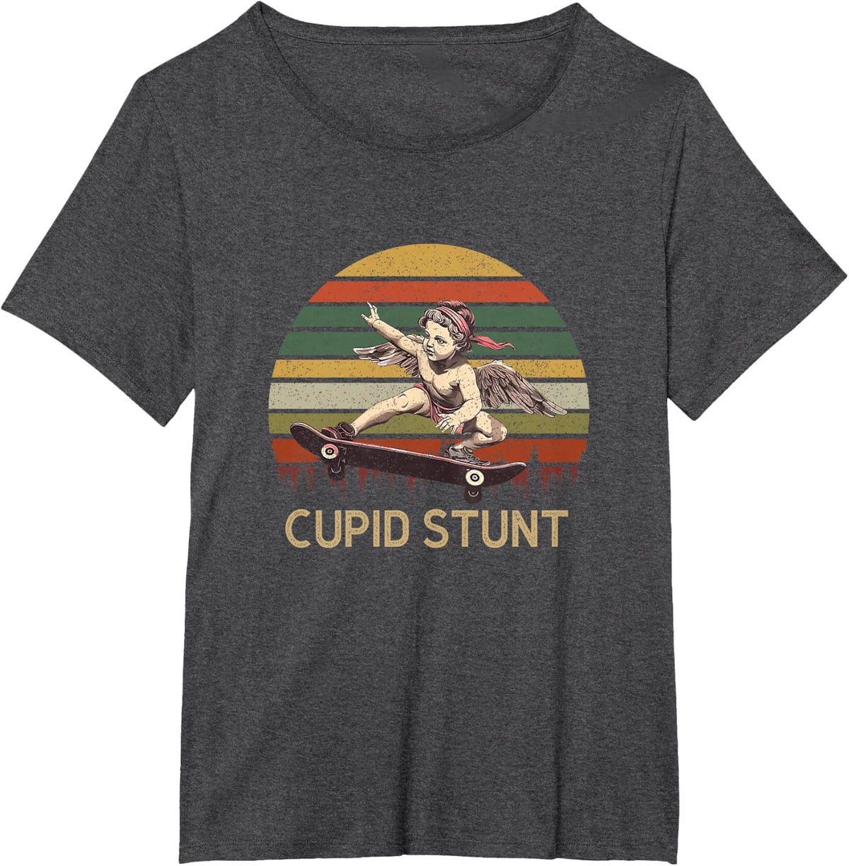 Cupid Stunt Unhinged Cringe Funny Inappropriate T-Shirt - Dark Heather Grey