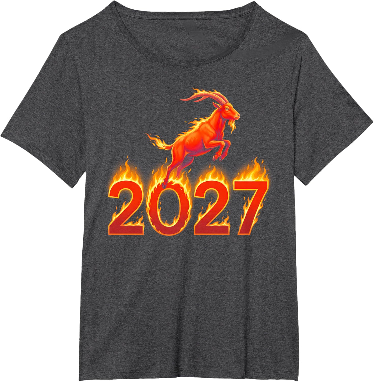 Flaming 2027 Fire Goat Leaping Chinese New Year Art T-Shirt - Dark Heather Grey
