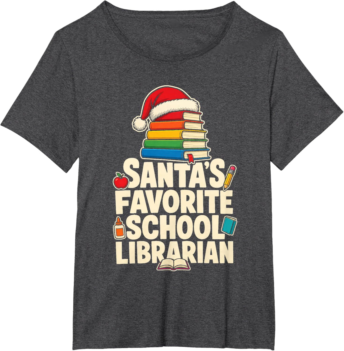 School Librarian Santa's Favorite Elementary Christmas T-Shirt - Dark Heather Grey