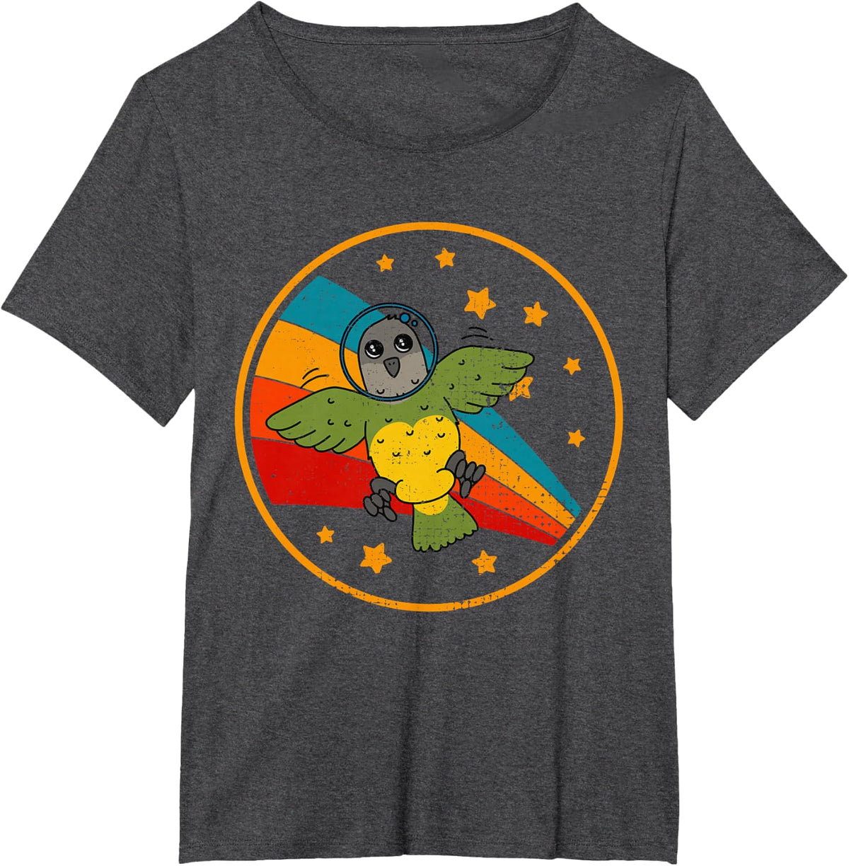Cute Vintage Senegal Parrot Retro White Parrot In Space T-Shirt - Dark Heather Grey