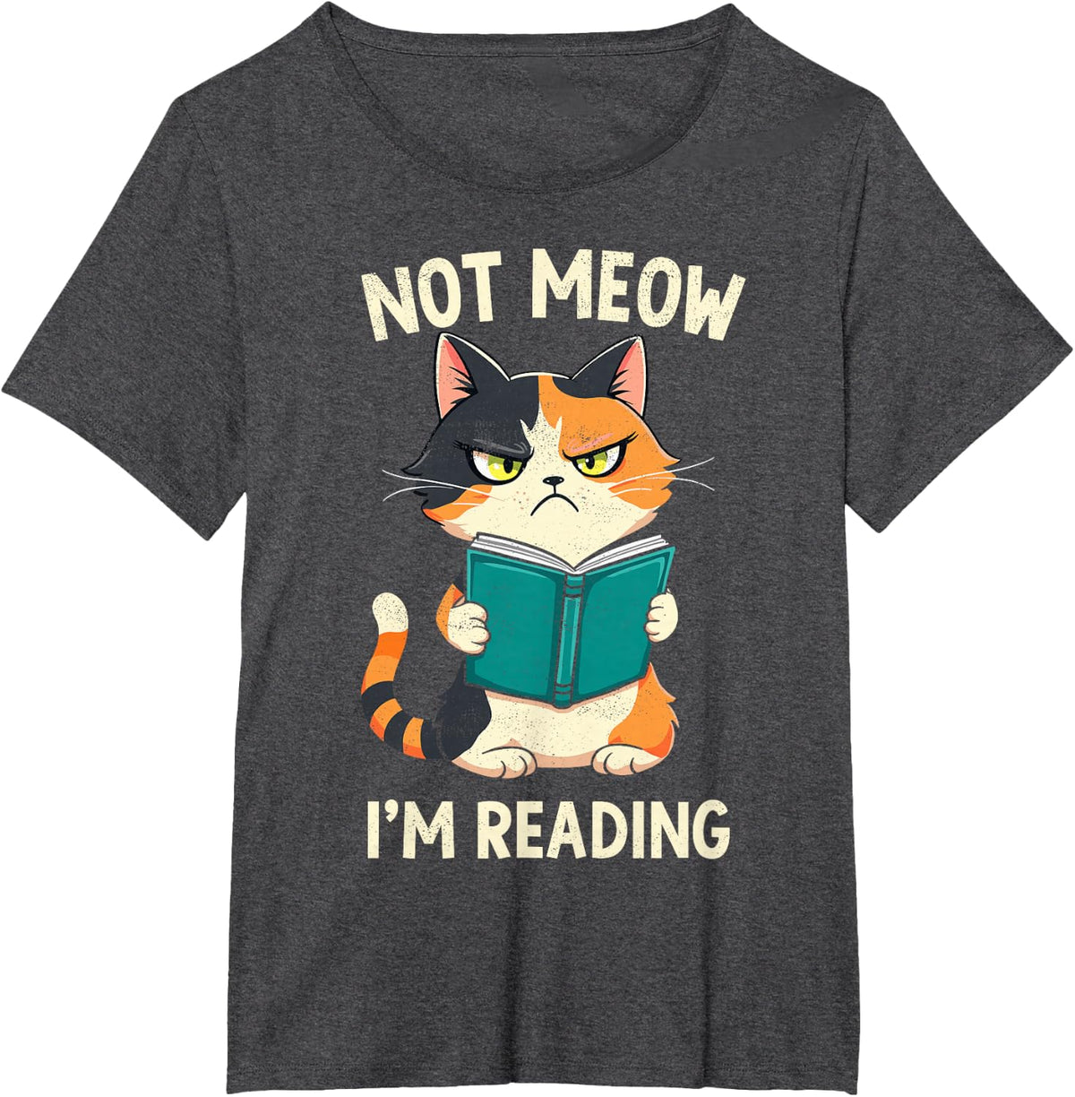 Not Meow I'm Reading Joke Cats & Books Funny Cat Reader Book T-Shirt - Dark Heather Grey