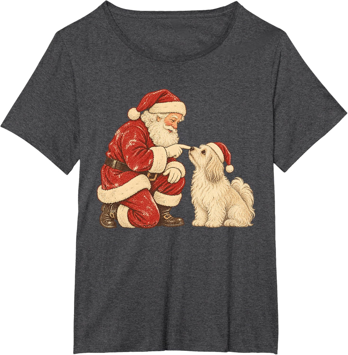 Santa Havanese Vintage Christmas Dog T-Shirt - Dark Heather Grey