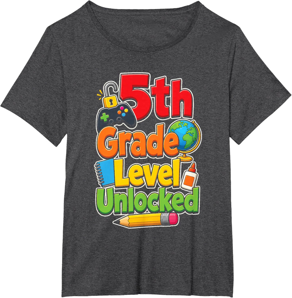 5th Grade Level Unlocked Fifth Grader First Day Elementary T-Shirt - Dark Heather Grey