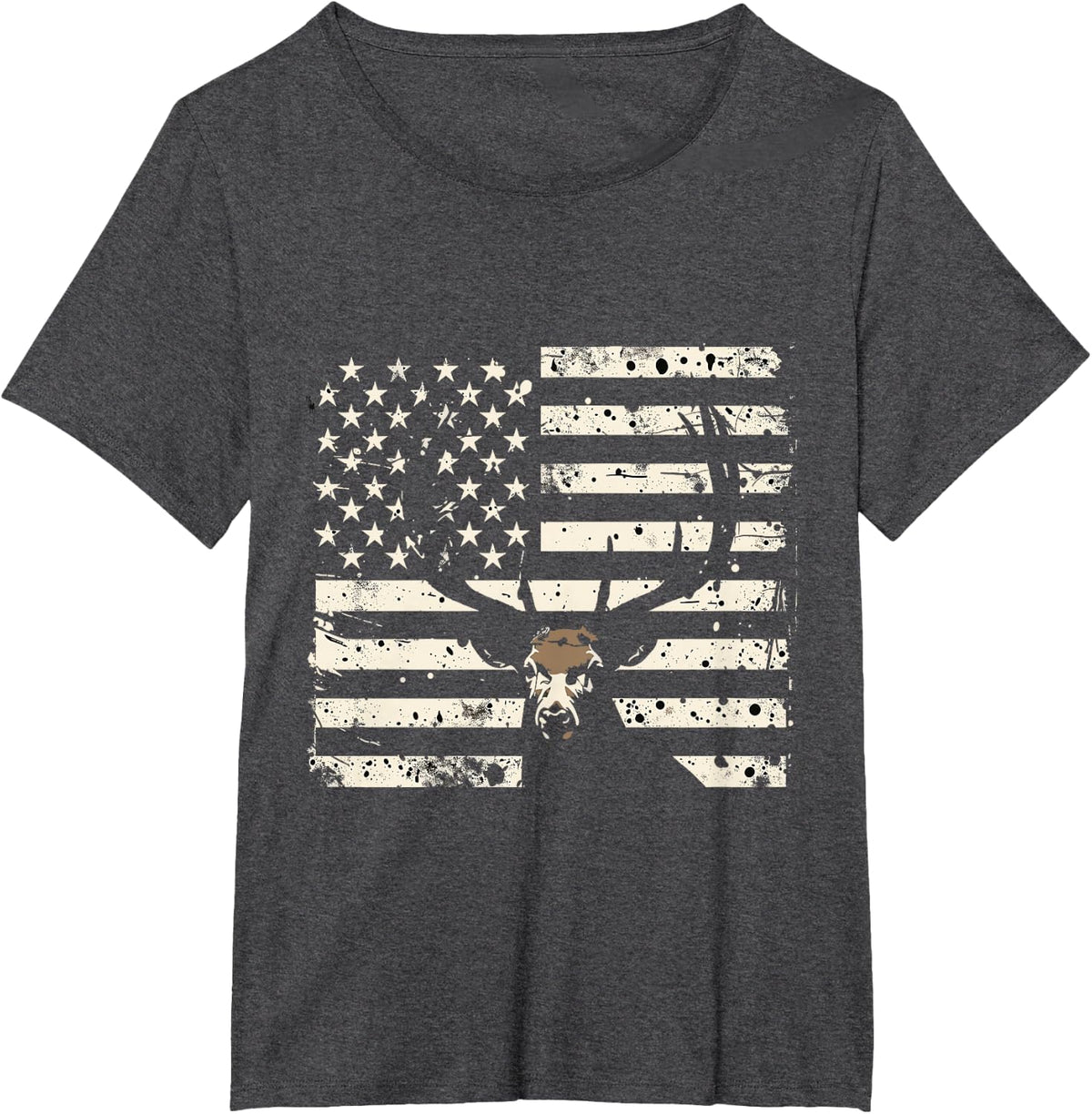 American Flag Camouflage Outdoor Antlers Deer T-Shirt - Dark Heather Grey