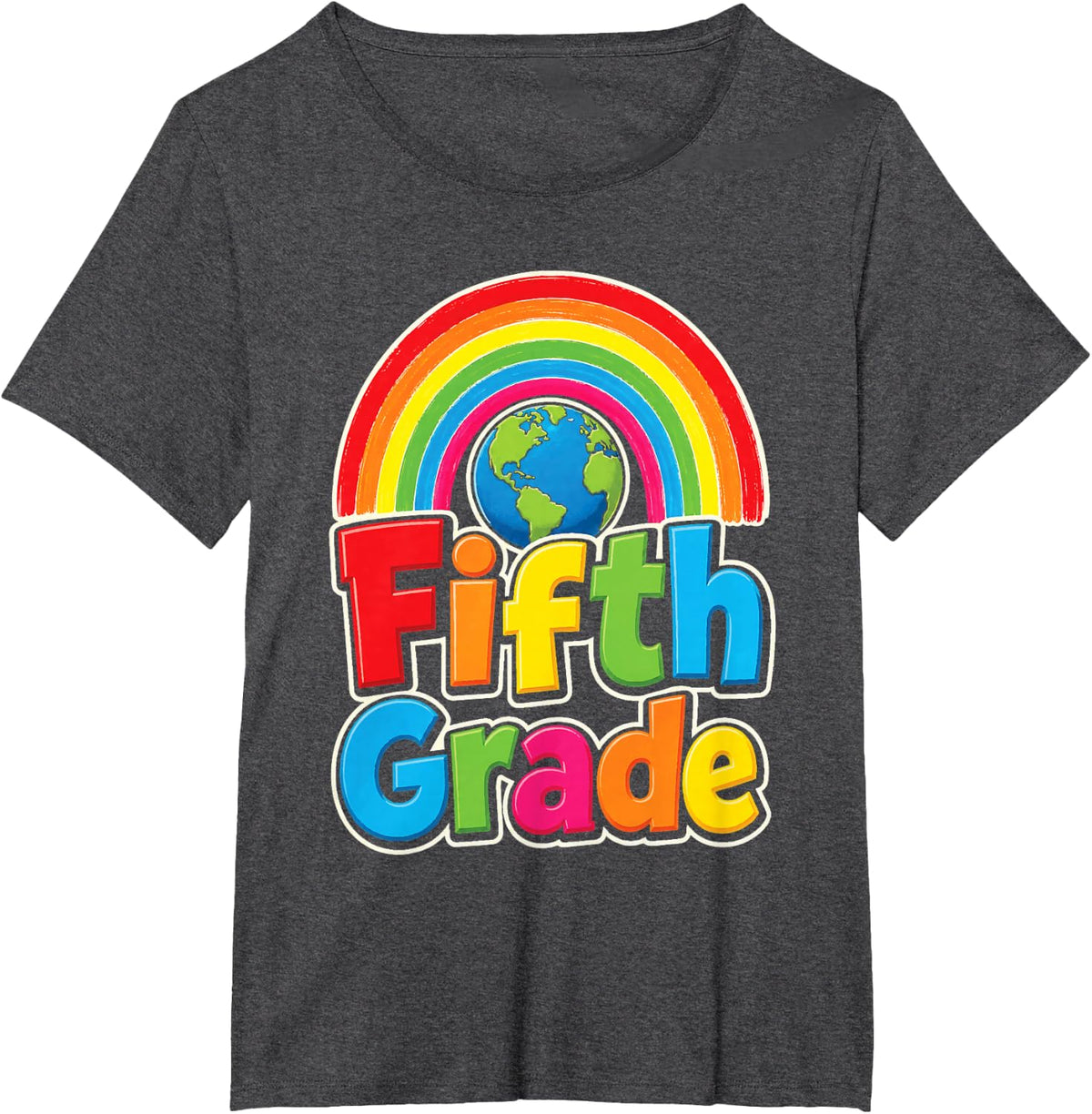 5th Grade Fifth Elementary First Day Globe Rainbow Kids T-Shirt - Dark Heather Grey
