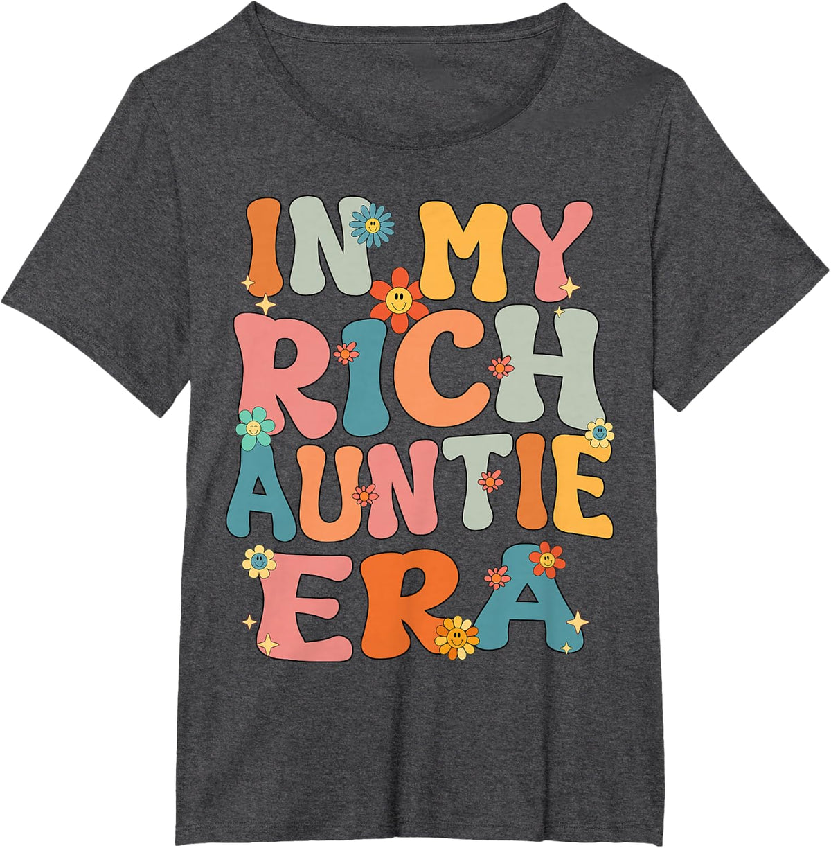 Cute In My Rich Auntie Era Groovy Retro Aunt Auntie Funny T-Shirt - Dark Heather Grey