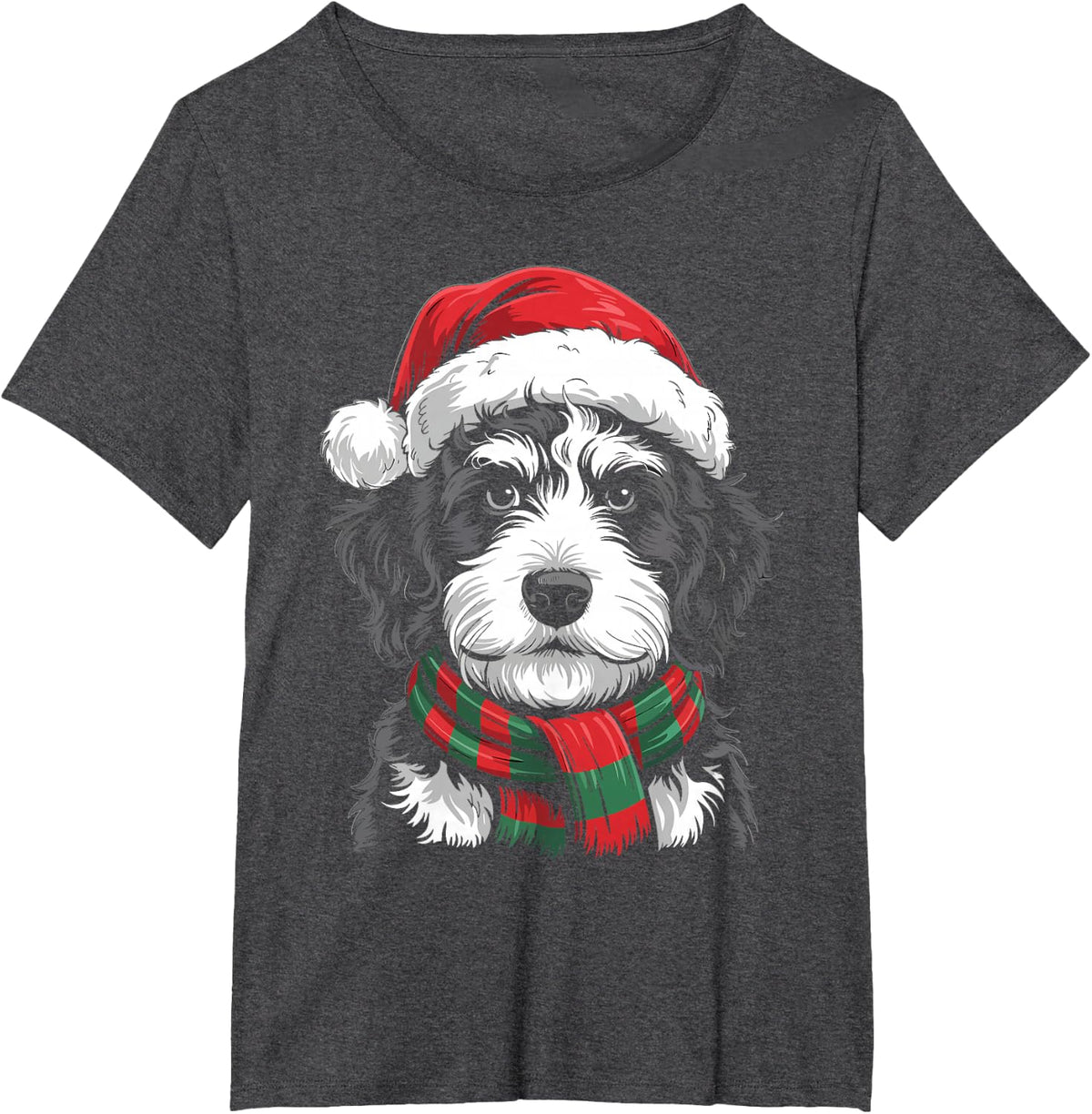 Bernedoodle Dog Xmas Santa Hat Scarf Christmas Costume T-Shirt - Dark Heather Grey