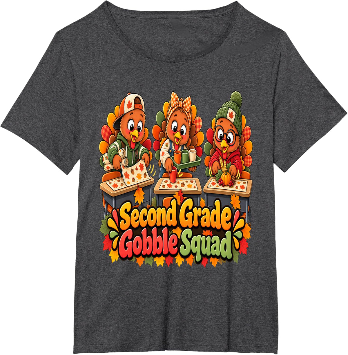 Fall Classroom School Second Grade Thanksgiving 2nd Grade T-Shirt - Dark Heather Grey