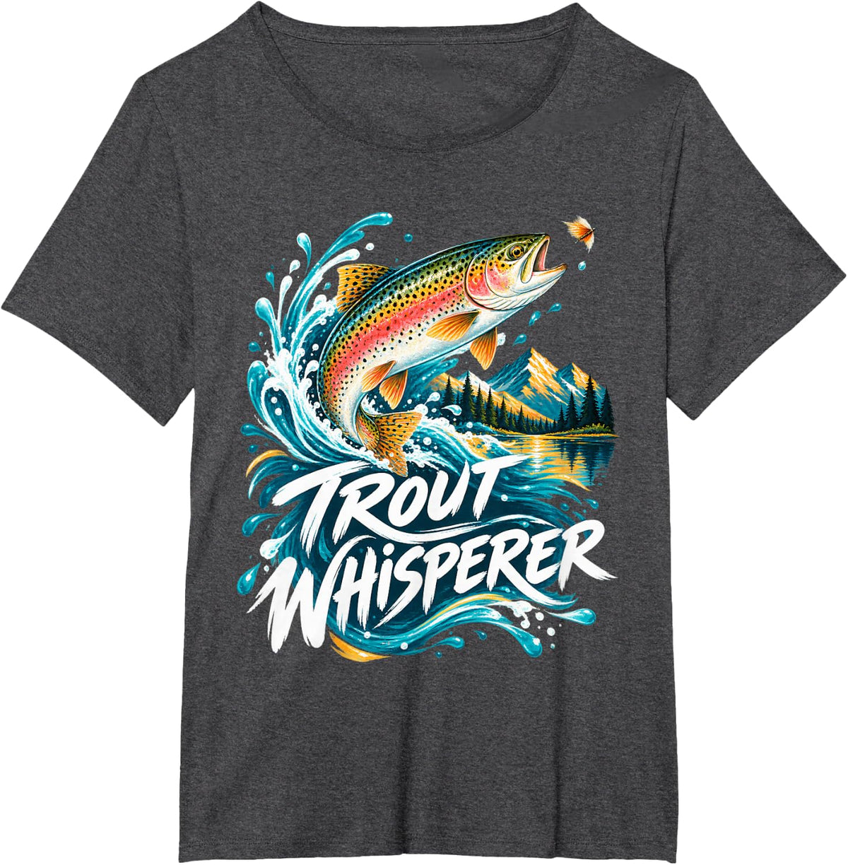 Trout Whisperer Fish in Alpine River T-Shirt - Dark Heather Grey