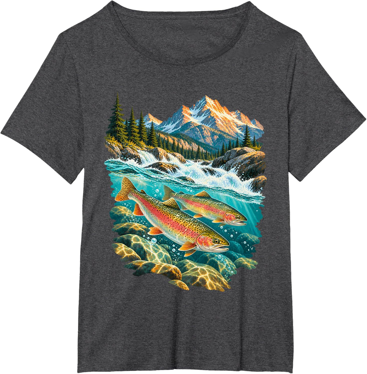 Trout Family Below Mountain River T-Shirt - Dark Heather Grey