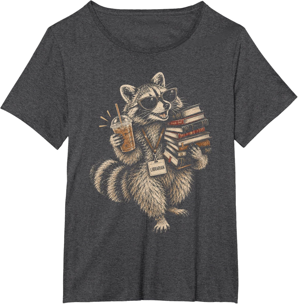 School Librarian Teacher Raccoon School Library Worker T-Shirt - Dark Heather Grey