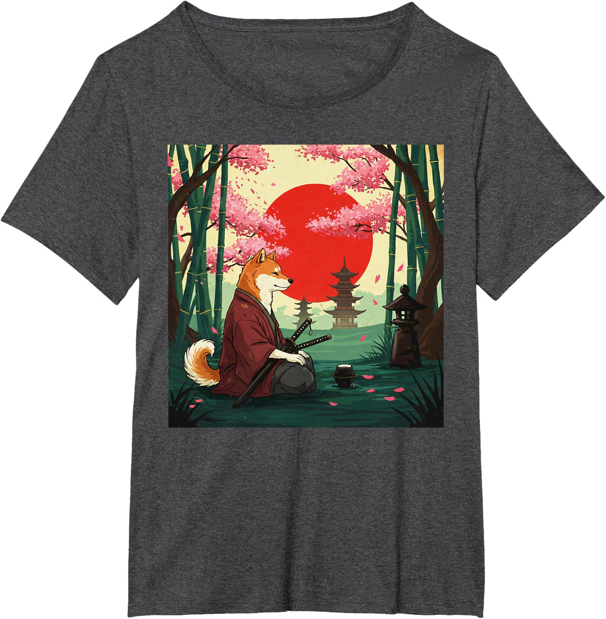 Shiba Inu samurai cool japanese art samurai blossom T-Shirt - Dark Heather Grey
