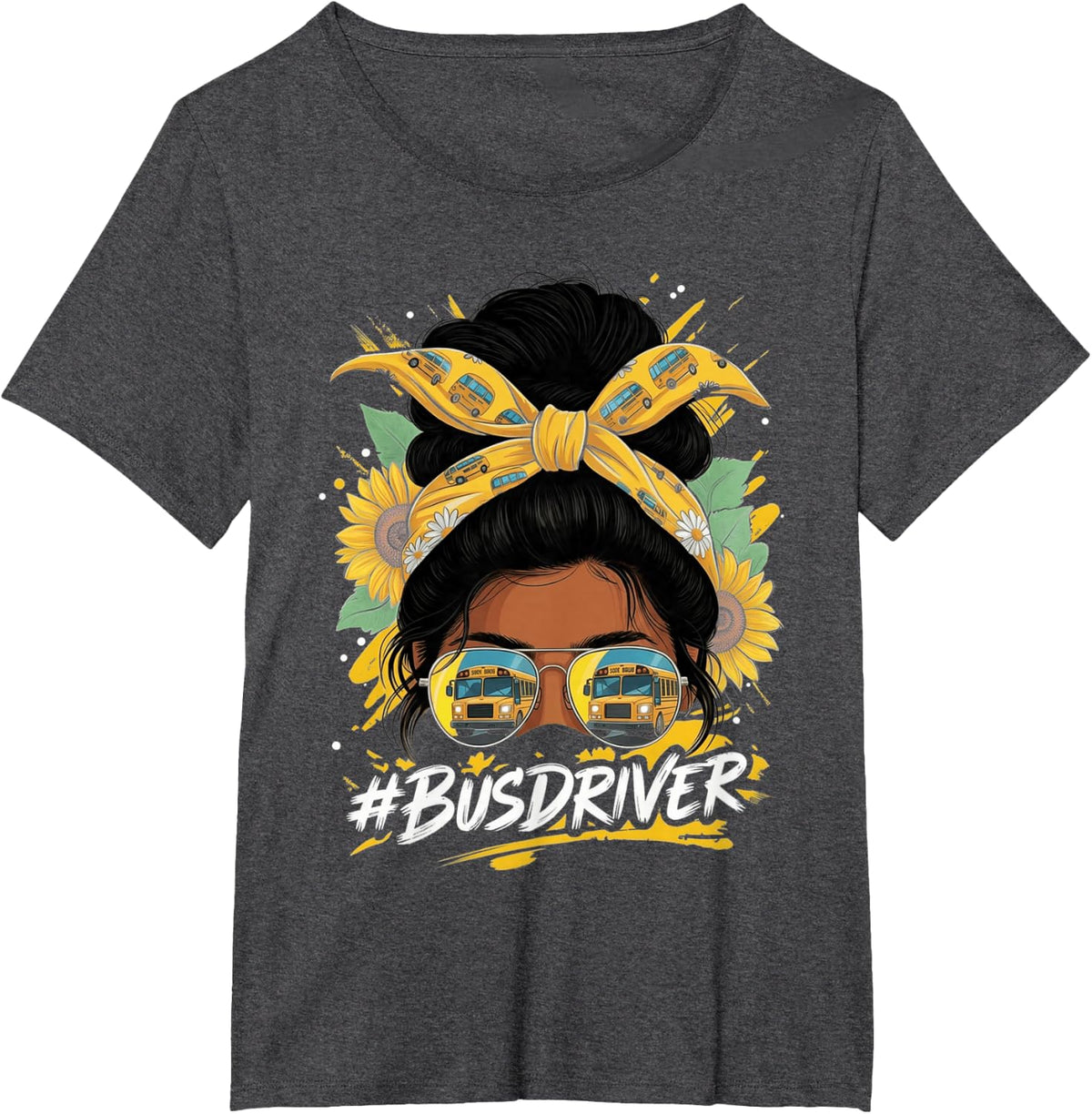 African American School Bus Driver Messy Bun Mama Melanin T-Shirt - Dark Heather Grey
