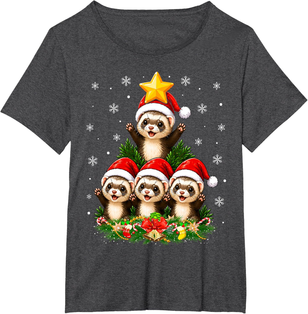 Ferret Christmas Tree Cute Animal Festive Cheer Ferret Xmas T-Shirt - Dark Heather Grey
