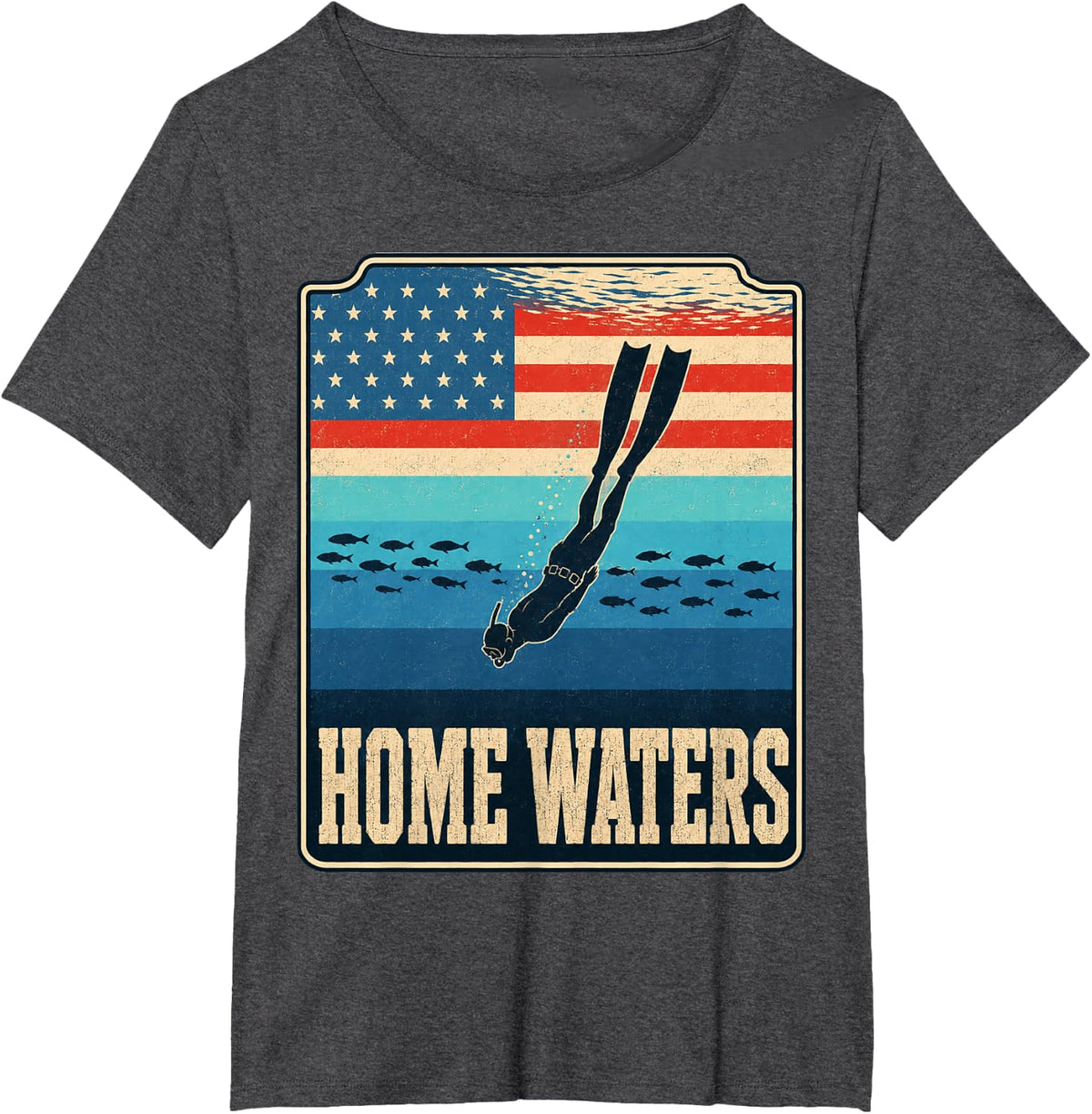 Home Waters Spearfishing American Flag Design T-Shirt - Dark Heather Grey