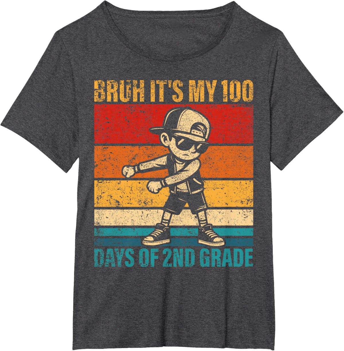 Bruh It's My 100 Days of 2nd Grade Flossing Boy Student T-Shirt - Dark Heather Grey