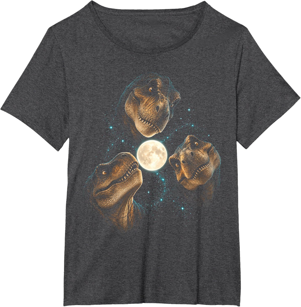 T Rex T-Rex Howling to The Moon Meme Three Howl At Moon 3 T-Shirt - Dark Heather Grey