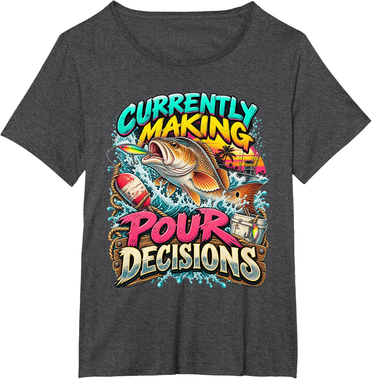 Currently Making Waves Redfish Fishing Angler T-Shirt - Dark Heather Grey