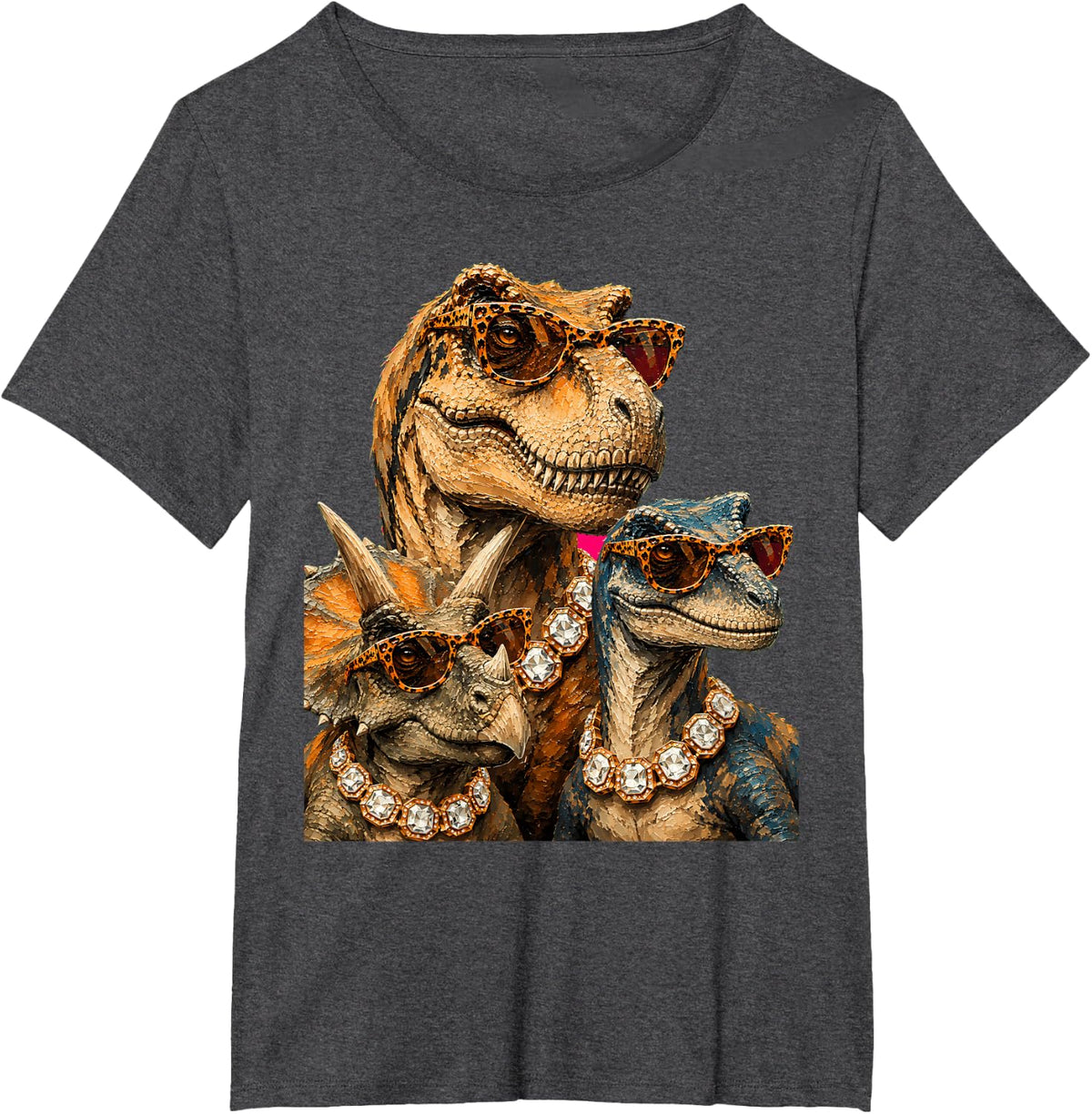 Cool Dinosaurs Roar Leopard Sunglasses Funny Humor T-Shirt - Dark Heather Grey