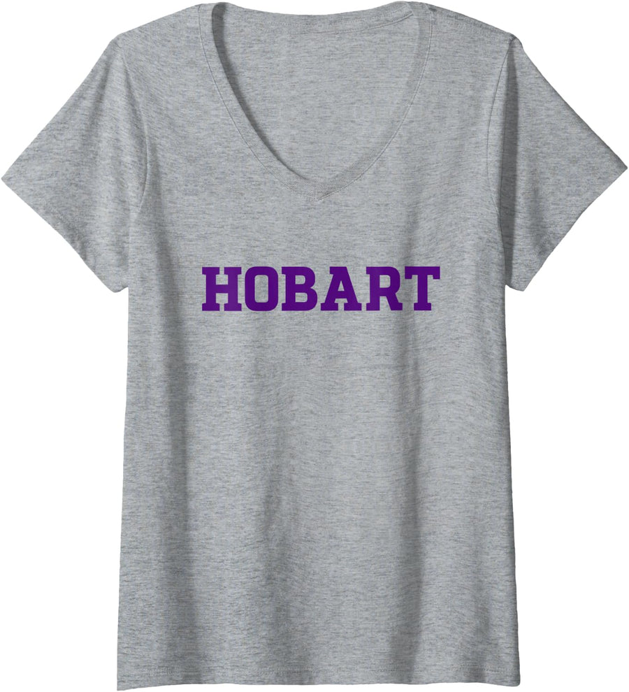 Womens Hobart College Statesmen Text Mark HWSC V-Neck T-Shirt - Heather Grey