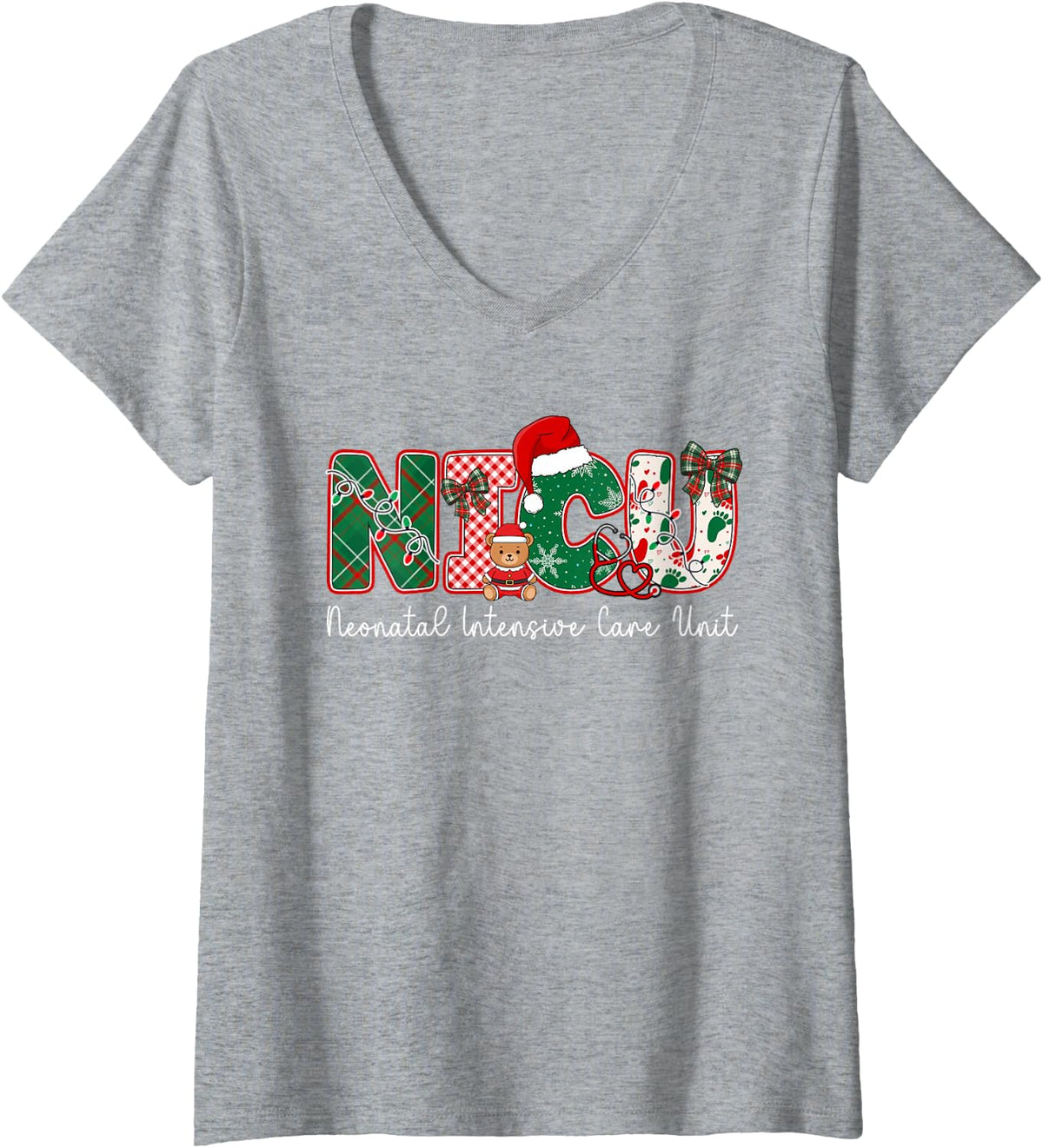 Women's NICU Christmas Neonatal Intensive Care Unit Xmas Party V-Neck T-Shirt - Heather Grey