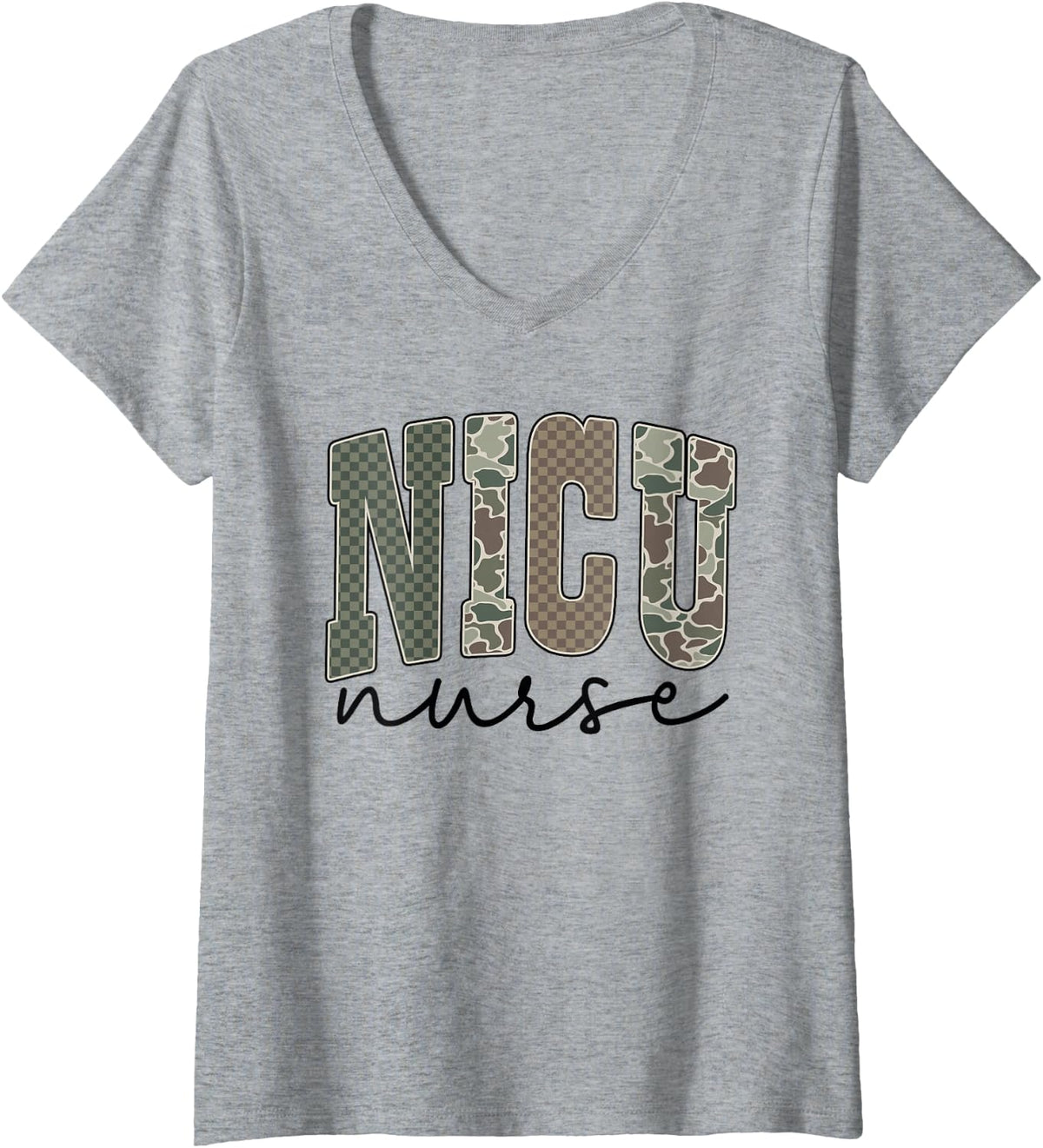 Women's Camo Nurse NICU Team RN Neonatal Intensive Care Unit V-Neck T-Shirt - Heather Grey