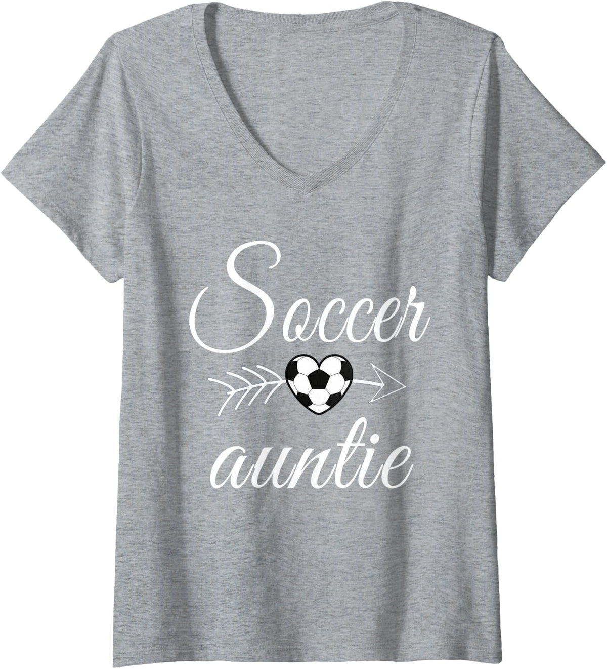 Womens Soccer Auntie Heart For Soccer Lovers V-Neck T-Shirt - Heather Grey