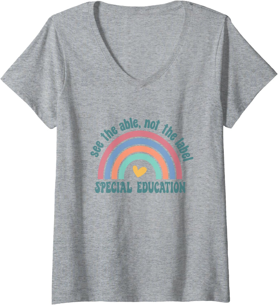 Women's See The Able Not The Label Autism Awareness SPED Teacher V-Neck T-Shirt - Heather Grey