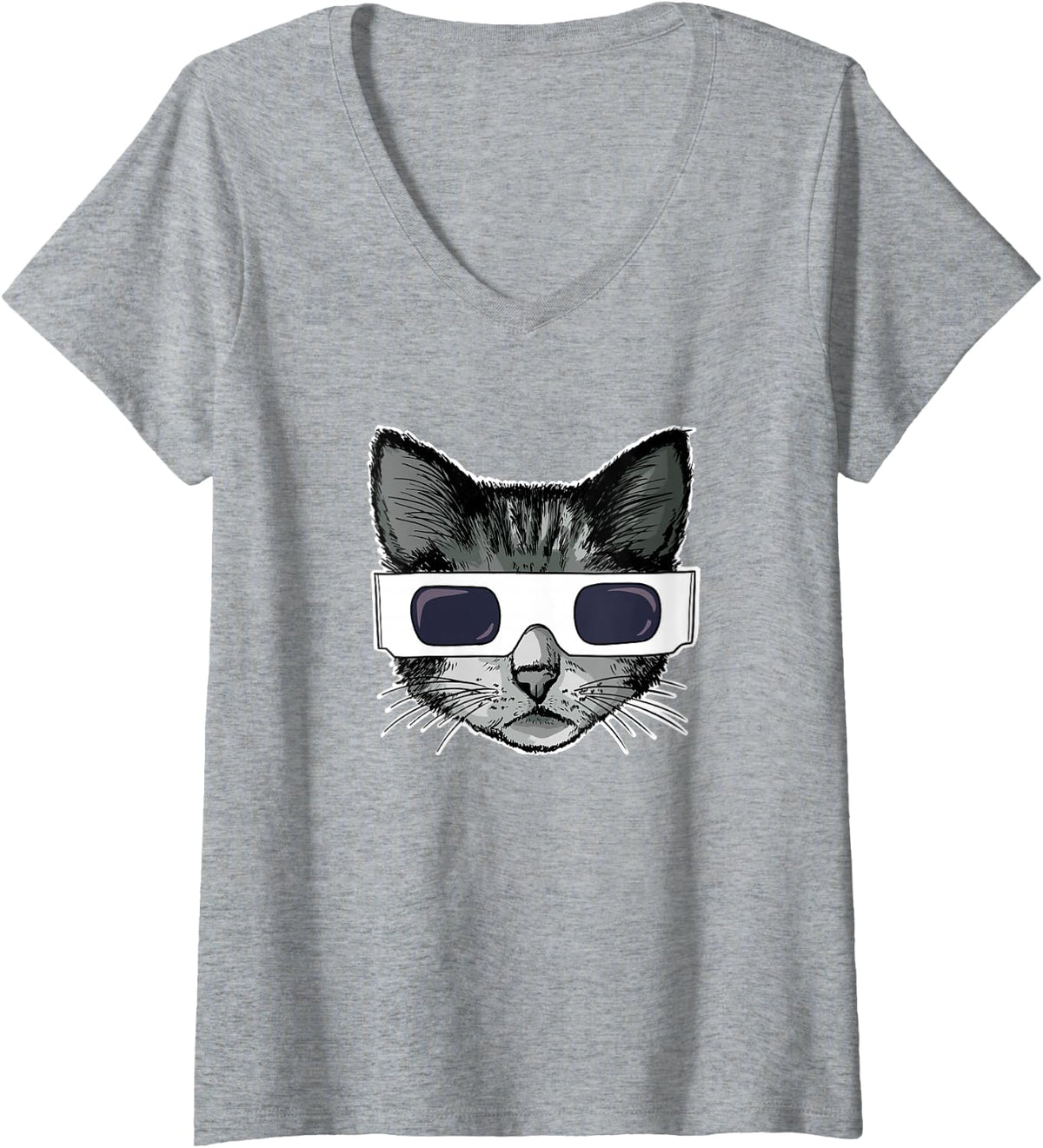 Women's Cat Wearing Solar Eclipse Glasses Funny Solar Eclipse Cat V-Neck T-Shirt - Heather Grey