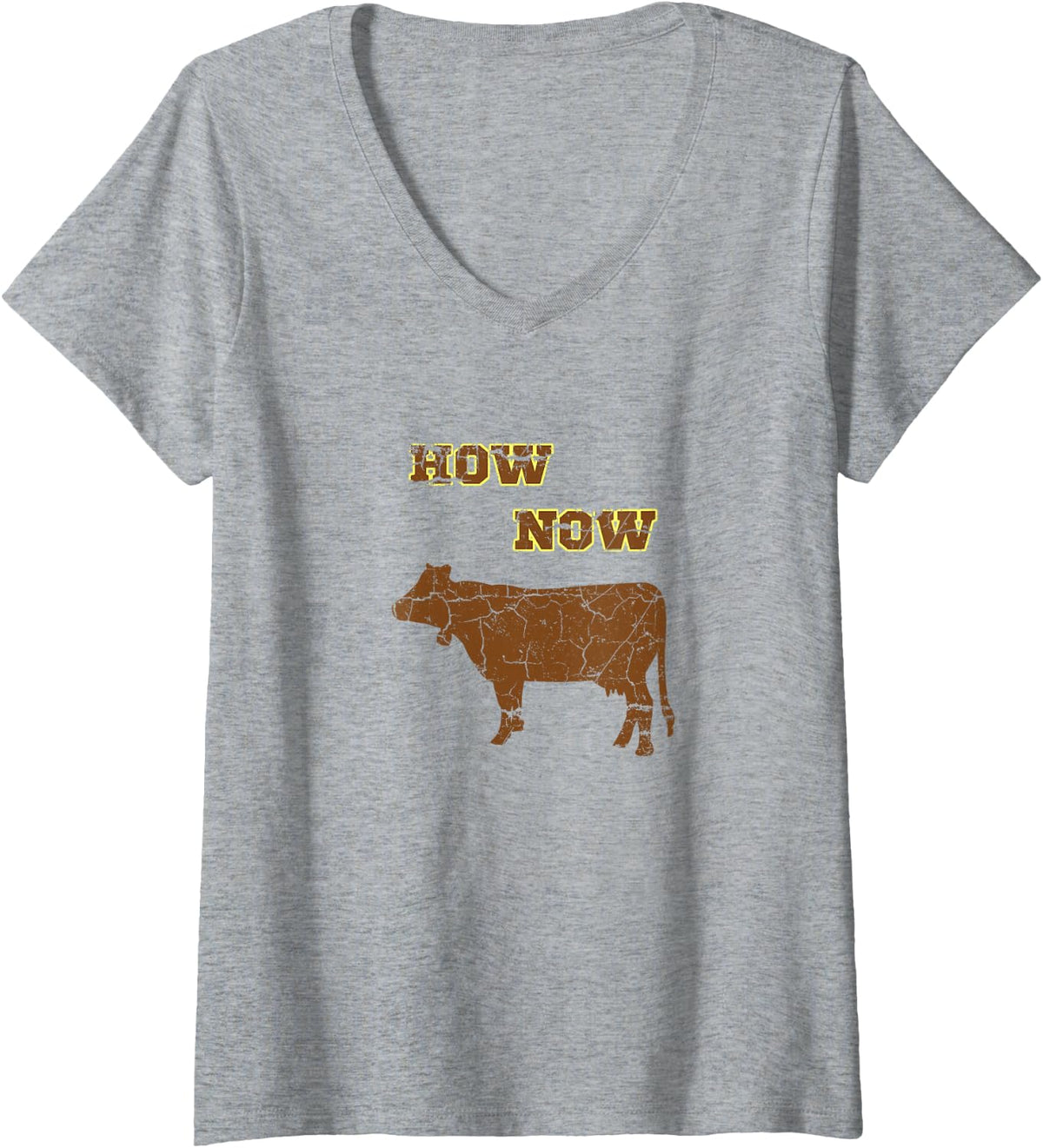 Women's How Now Brown Cow Design Funny Cattle Bovine Silly Pun V-Neck T-Shirt - Heather Grey