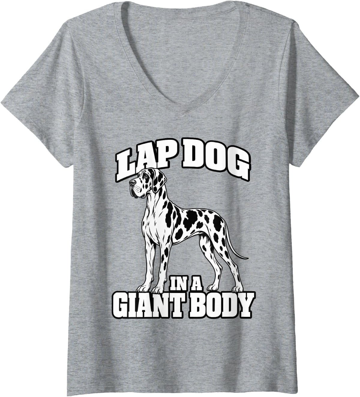 Women's Great Dane Lap Dog in A Giant Body Dane Mom Funny Pup V-Neck T-Shirt - Heather Grey