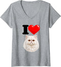Women's I Love Persian Cute Cat Mom Dad V-Neck T-Shirt - Heather Grey