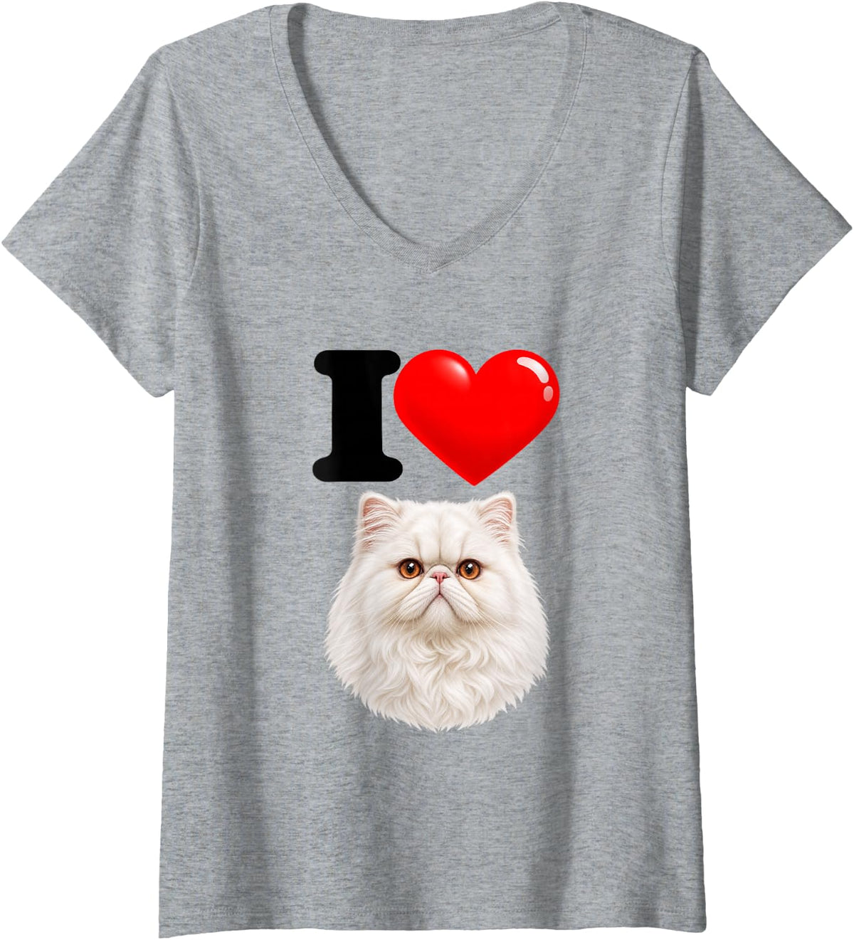 Women's I Love Persian Cute Cat Mom Dad V-Neck T-Shirt - Heather Grey