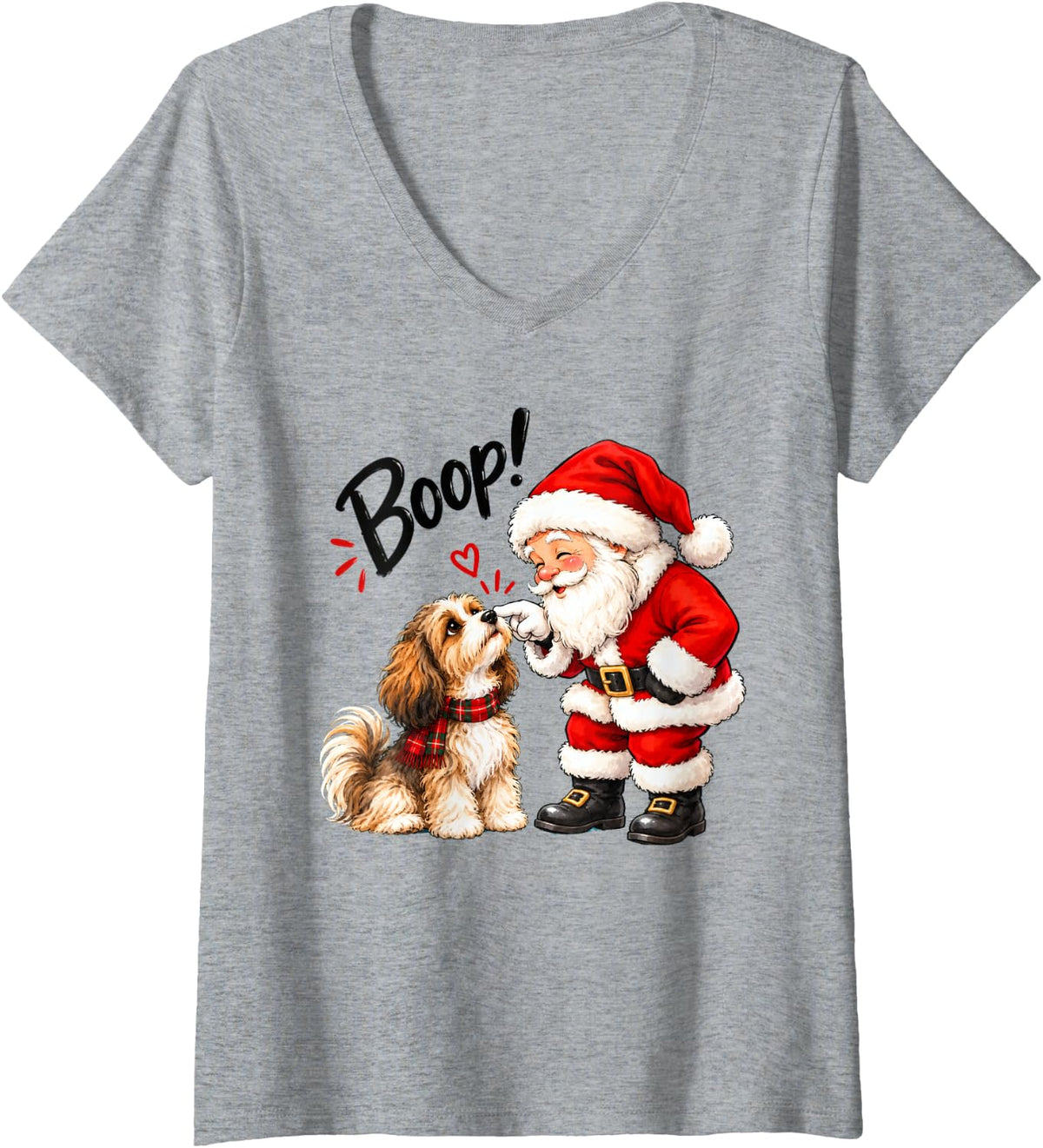 Women's Santa Boop Havanese Christmas Dog Lover Funny Holiday Xmas V-Neck T-Shirt - Heather Grey