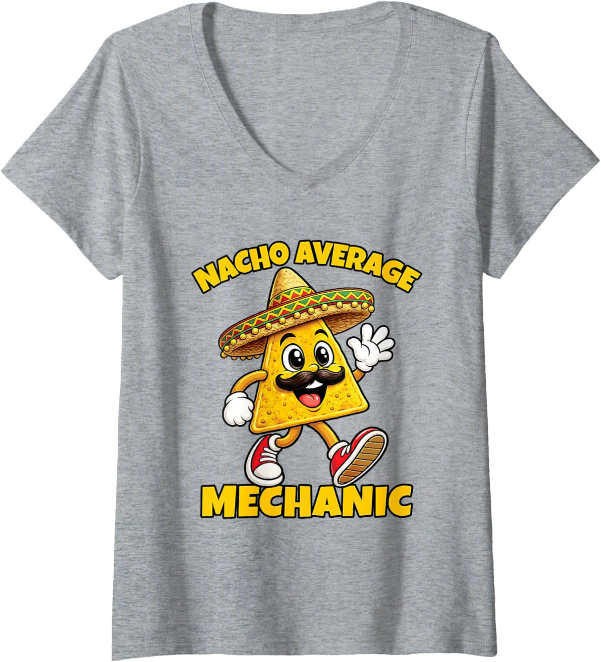 Women's Nacho Average Mechanic Funny Car Mechanic Humor Joke V-Neck T-Shirt - Heather Grey