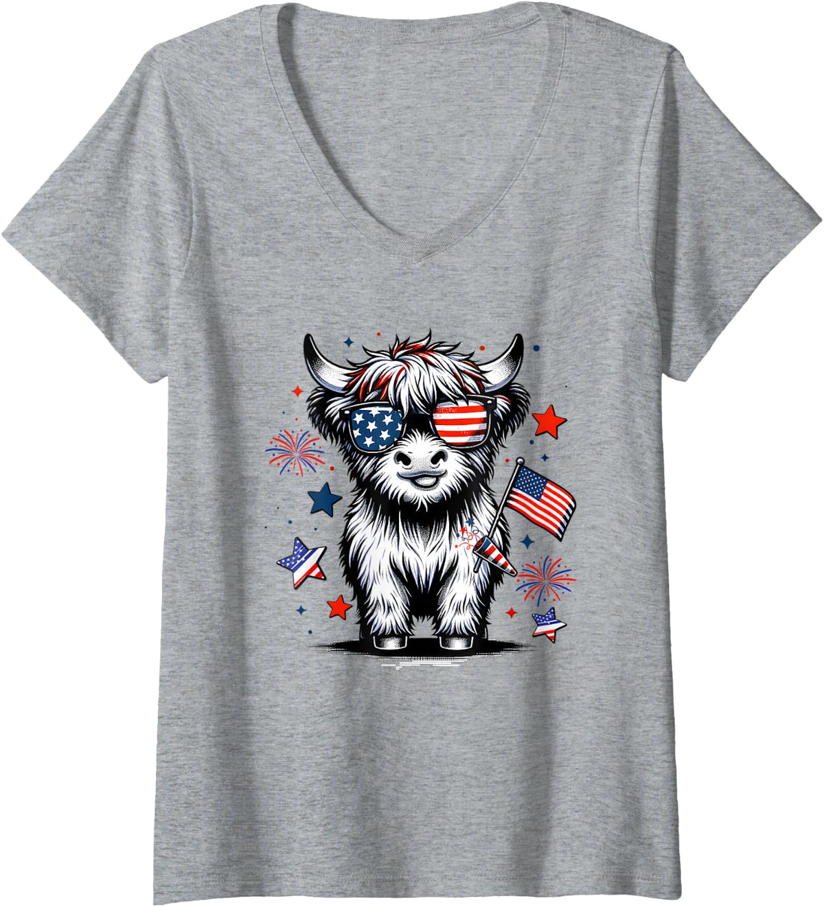 Women's 4th July Heifer V-Neck T-Shirt - Heather Grey