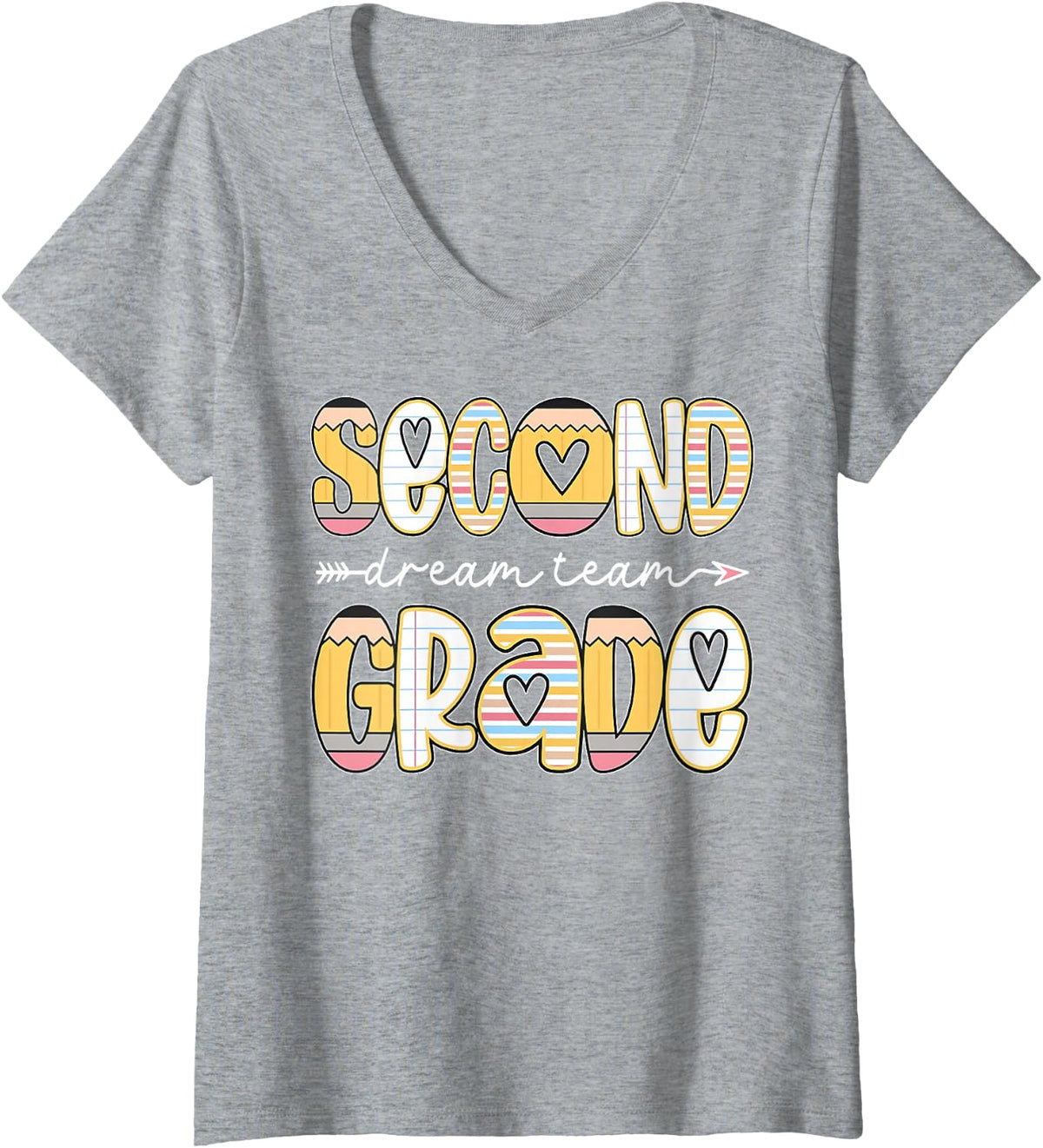 Women's 2nd Grade Dream Team Back to School Teacher Student Kids V-Neck T-Shirt - Heather Grey